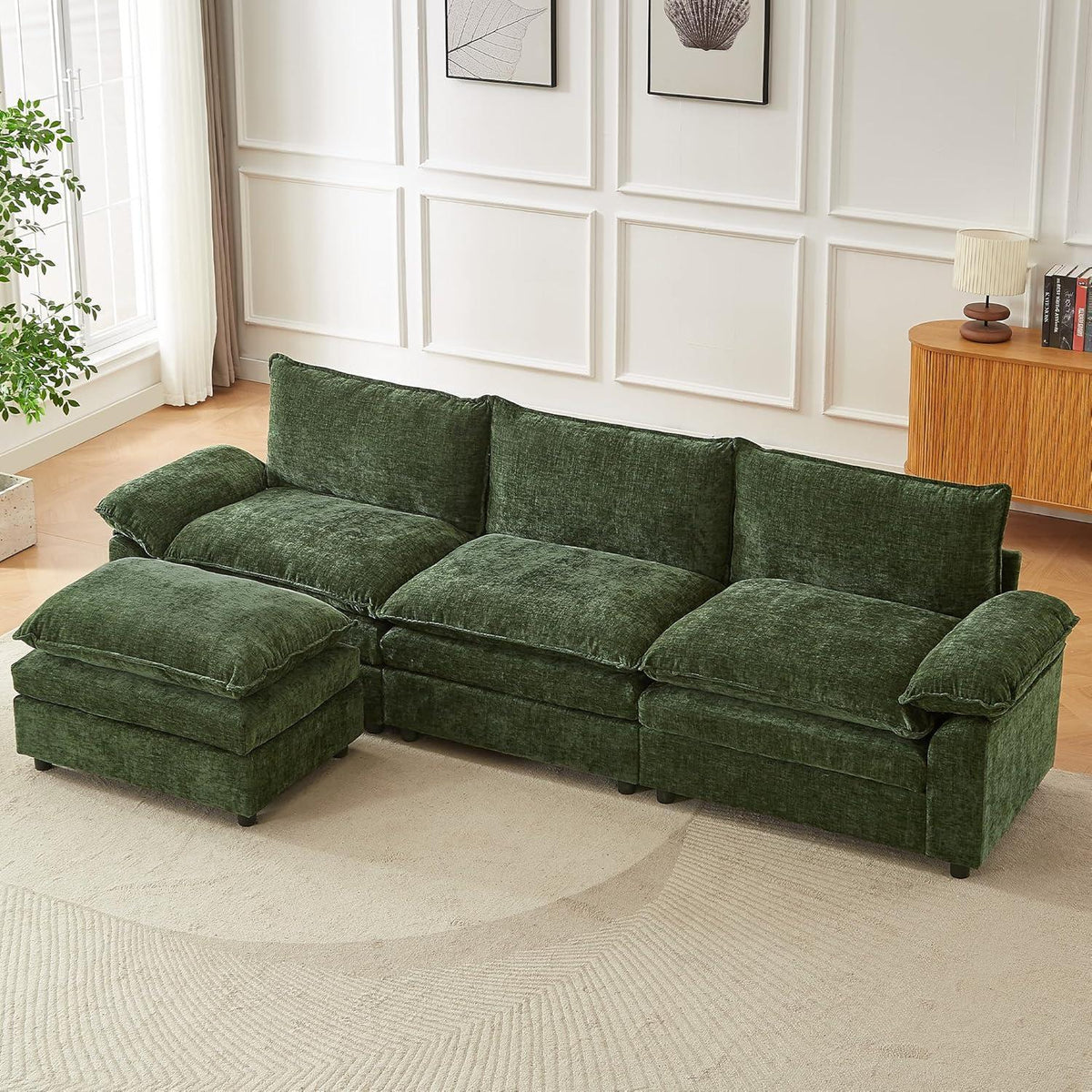 JIEXI Schlafsessel mit Chenille-Stoff, Ecksofa U-Form