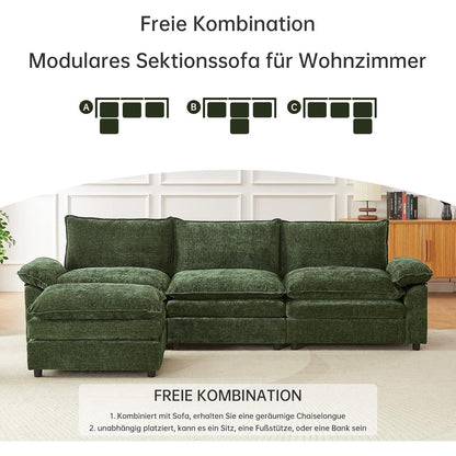 JIEXI Schlafsessel mit Chenille-Stoff, Ecksofa U-Form