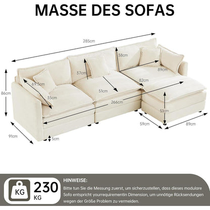 Modulares Ecksofa mit Schlaffunktion – Beige Cord L-Form