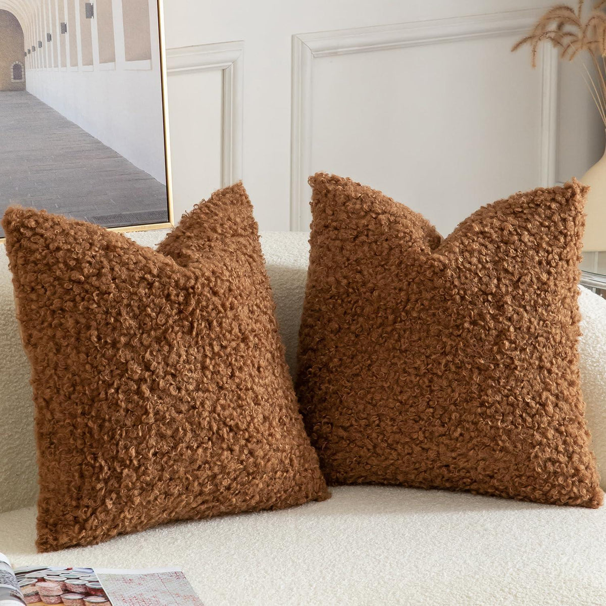 2x Kissenbezug Teddywolle 60x60 cm Braun