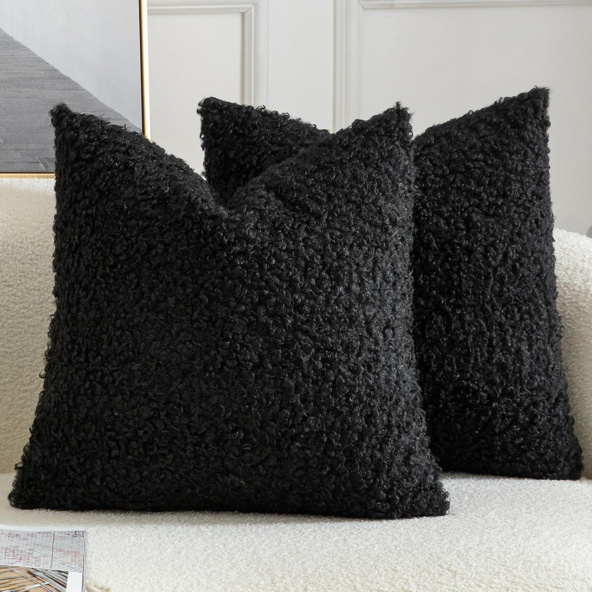 2x Kissenbezug Teddywolle Schwarz 60x60 cm