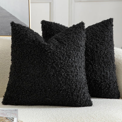 2x Kissenbezug Teddywolle Schwarz 60x60 cm