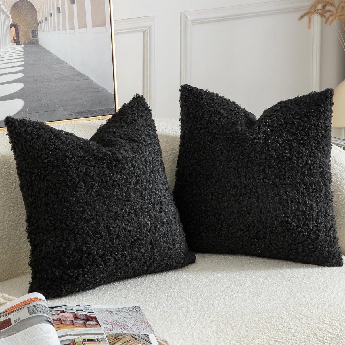 2x Kissenbezug Teddywolle Schwarz 60x60 cm