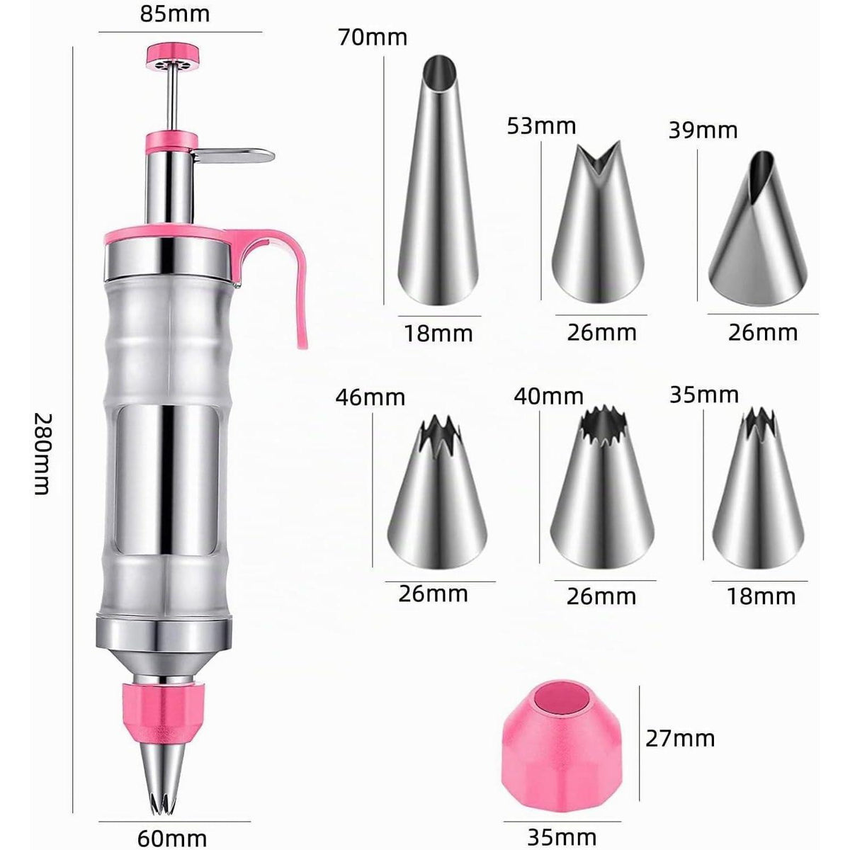 Edelstahl Tortenspritze Set mit 6 Tüllen & Wiederverwendbarem Beutel