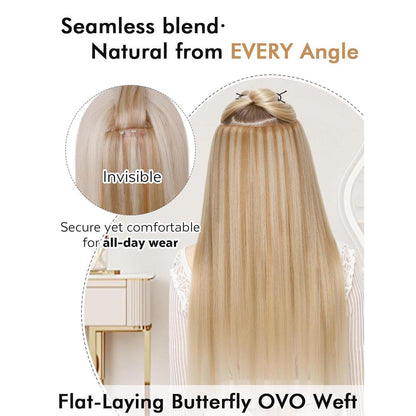 Echthaar Extensions 51 cm Erdbeerblond mit Strähnchen