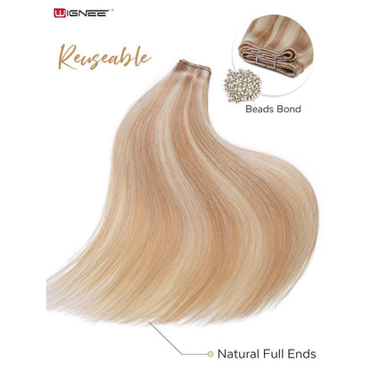 Echthaar Extensions 51 cm Erdbeerblond mit Strähnchen