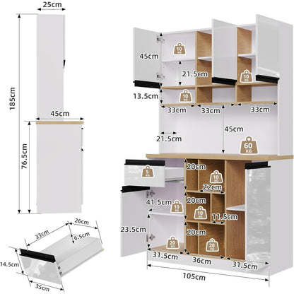 Moderner Küchenschrank Weiß – Sideboard mit Regalen & Schubladen