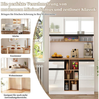 Moderner Küchenschrank Weiß – Sideboard mit Regalen & Schubladen