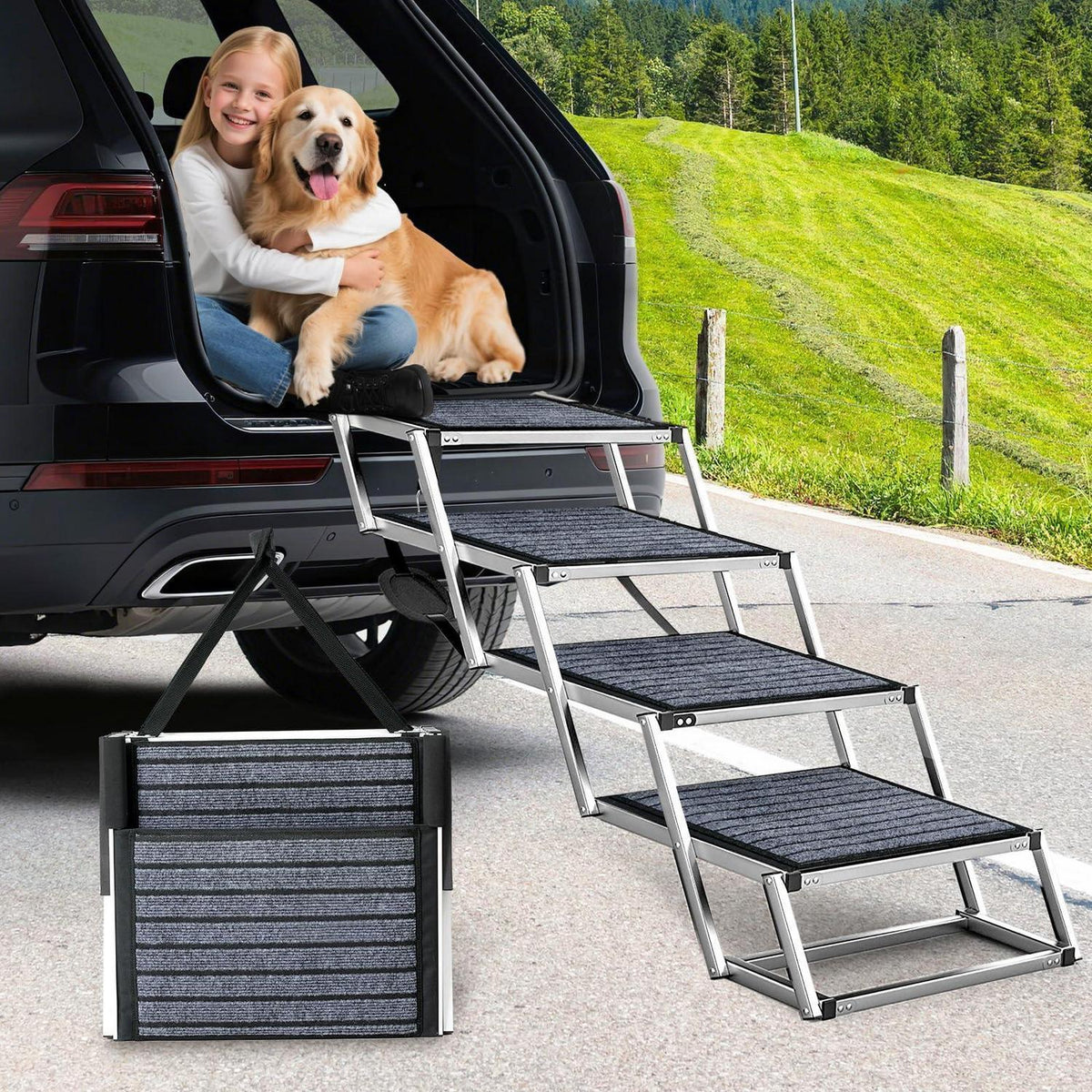 Hundetreppe Auto Klappbar – 4 Stufen, Rutschfest & Breit