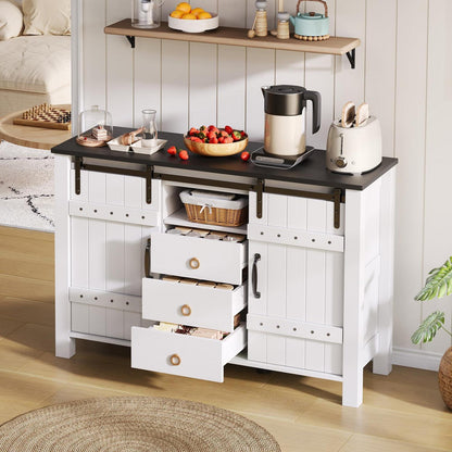 DRIXNO Buffetschrank Weiß, 120cm mit Schiebetüren & Schubladen