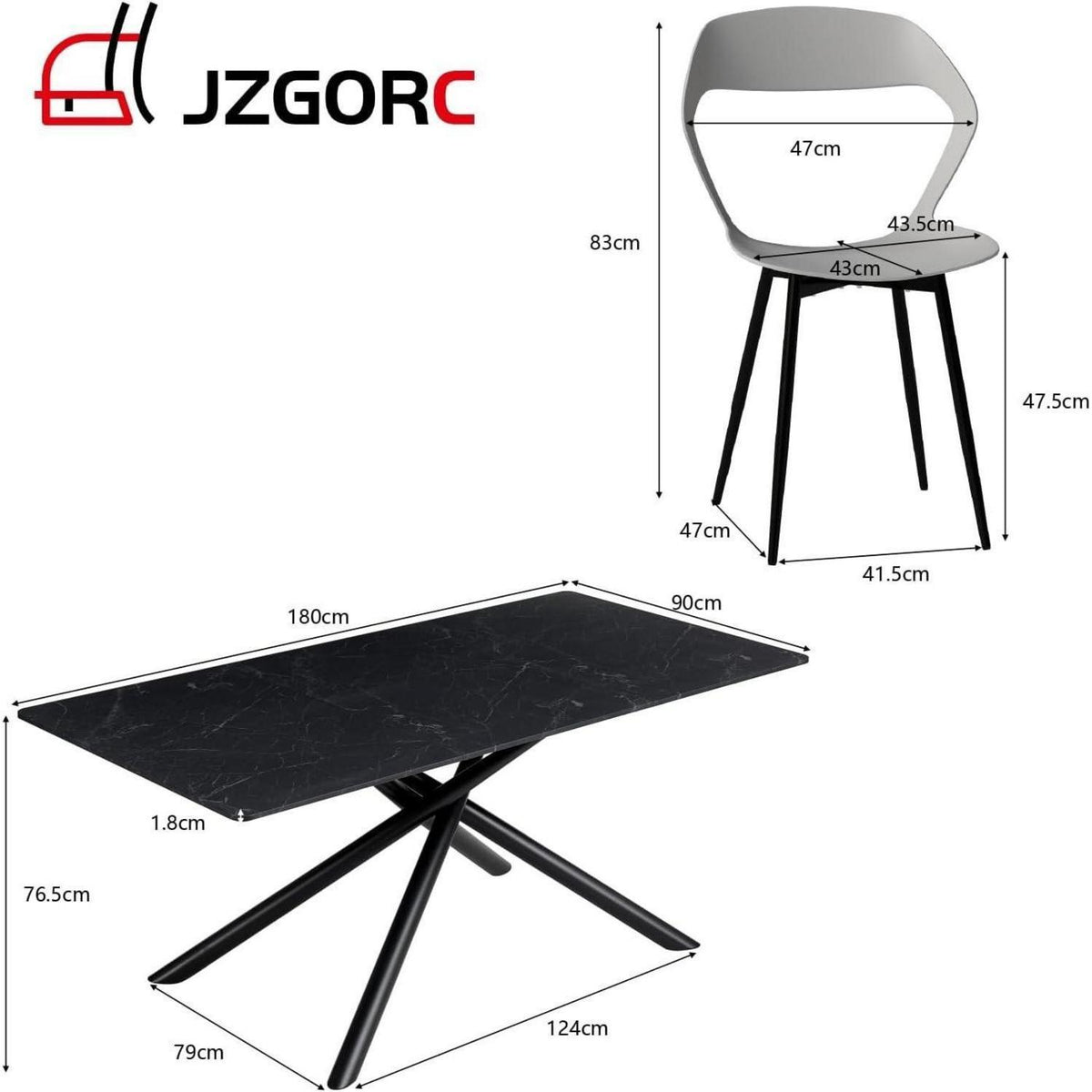 Rechteckiger Esstisch Set 180cm mit 4 modernen Esszimmerstühlen