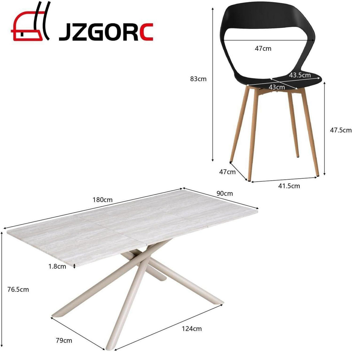 Esstisch Set 180cm & 4 Stühle – Modernes Esszimmer Set