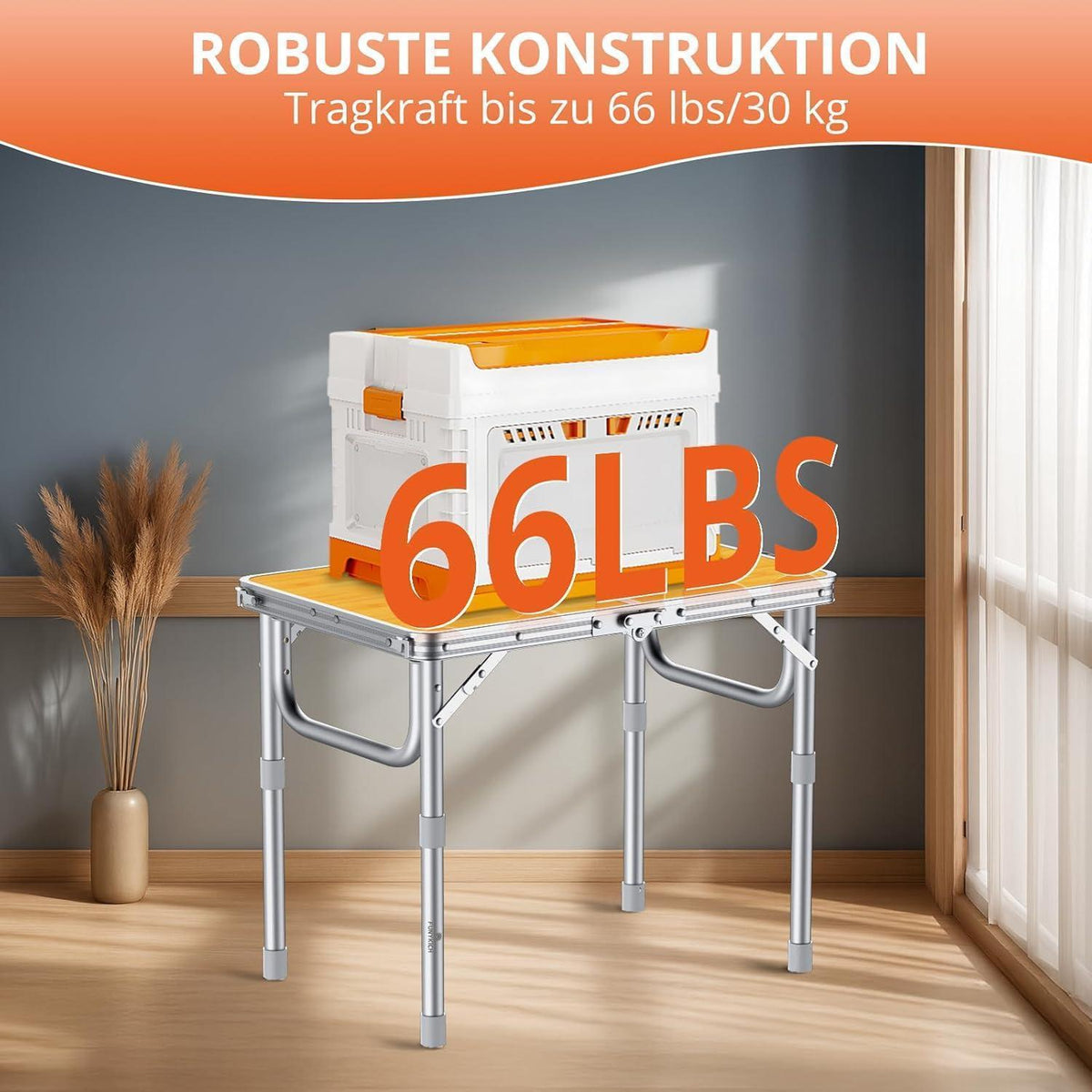 Tragbarer Campingtisch 58x40cm, 3 Höhen, Aluminium Klapptisch