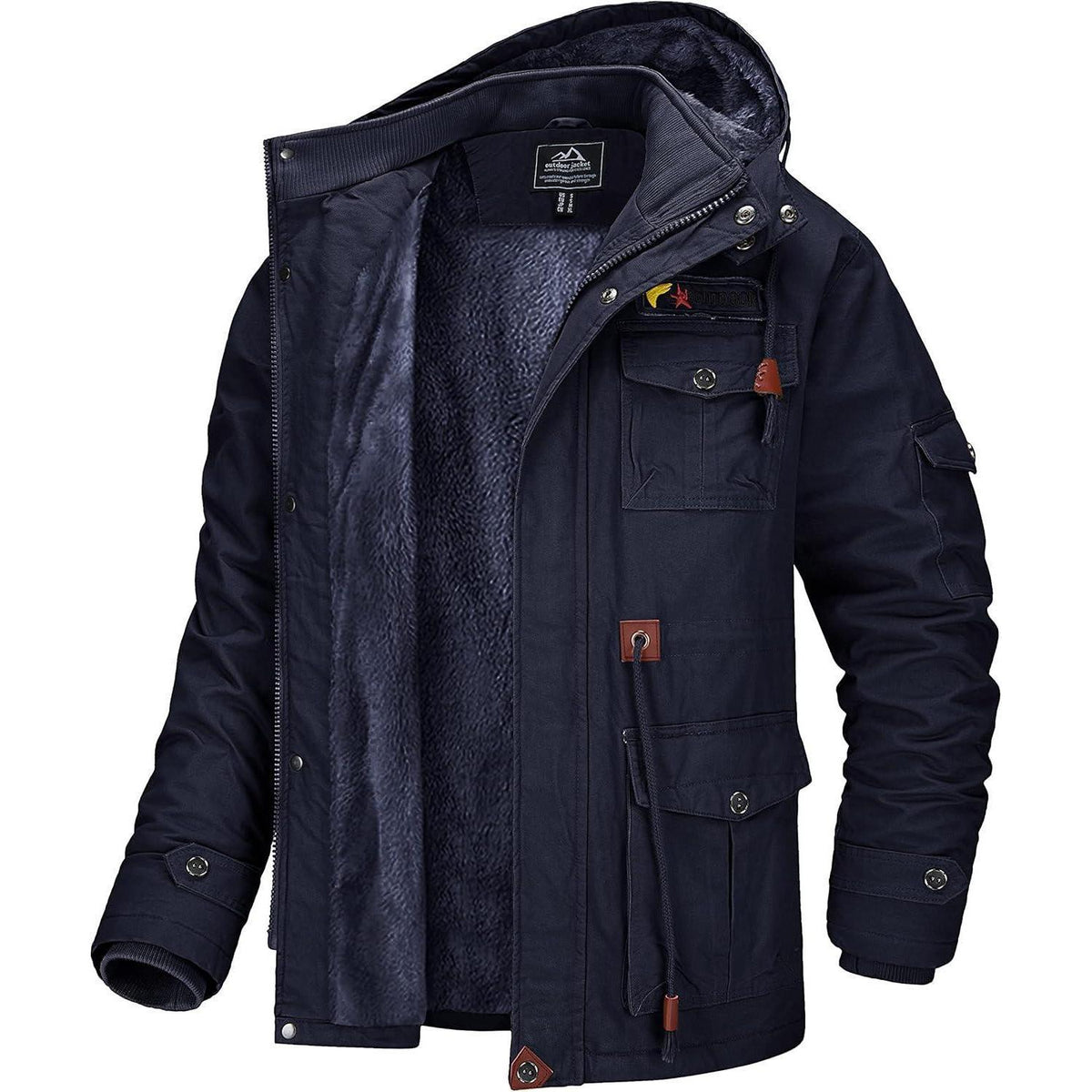Herren Winterjacke gefüttert Fleece Parka Dunkelblau L