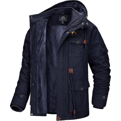 Herren Winterjacke gefüttert Fleece Parka Dunkelblau L