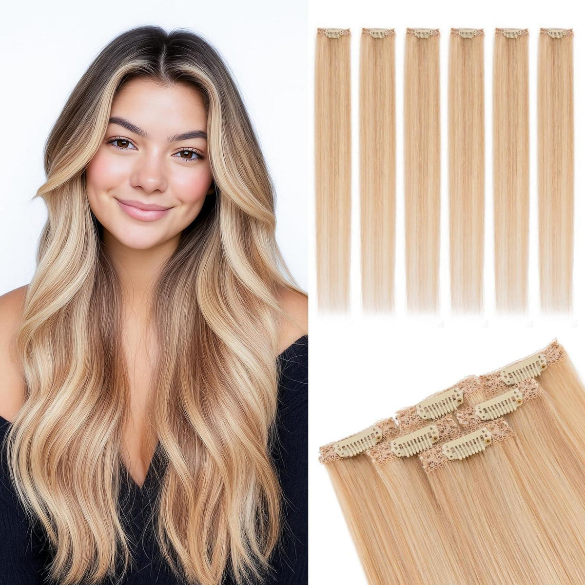 Clip-In Haarverlängerung Echthaar Ascheblond/Blond 55cm