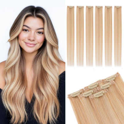 Clip-In Haarverlängerung Echthaar Ascheblond/Blond 55cm