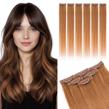 Clip-In Haarverlängerung Echthaar Braun 45cm – 6 Strähnen