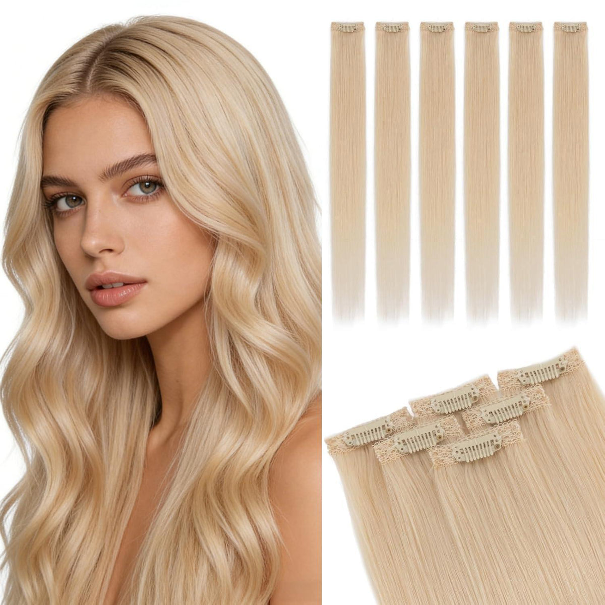 Clip-In Haarverlängerung Echthaar Platinblond 50cm