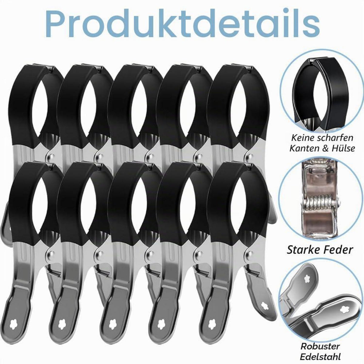 10x Edelstahl Handtuchklammern für Strandliege & Outdoor