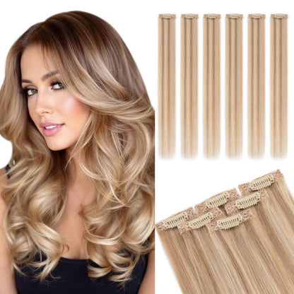 Clip-In Haarverlängerung Echthaar Goldbraun & Blond (55cm)