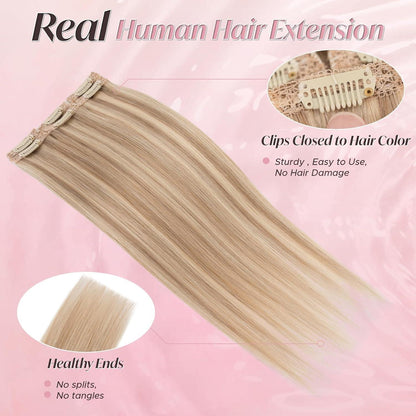 Clip-In Haarverlängerung Echthaar Goldbraun & Blond (55cm)