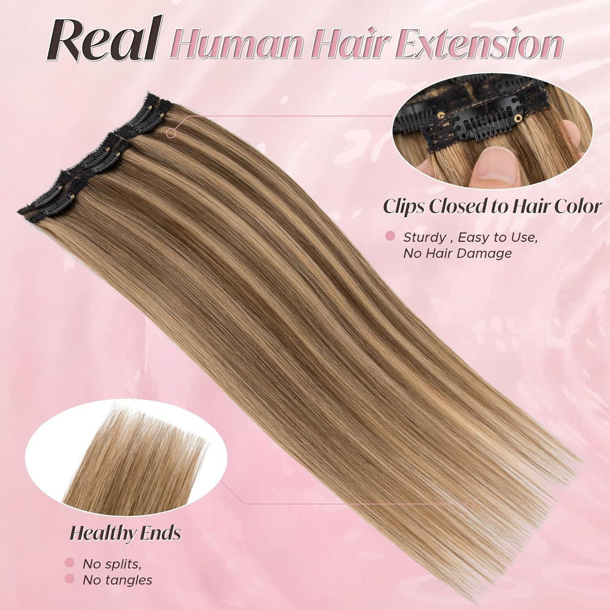 Echthaar Haarverlängerung Clip-In 55cm Mittelbraun/Dunkelblond