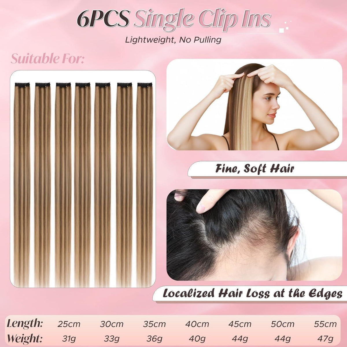 Echthaar Haarverlängerung Clip-In 55cm Mittelbraun/Dunkelblond