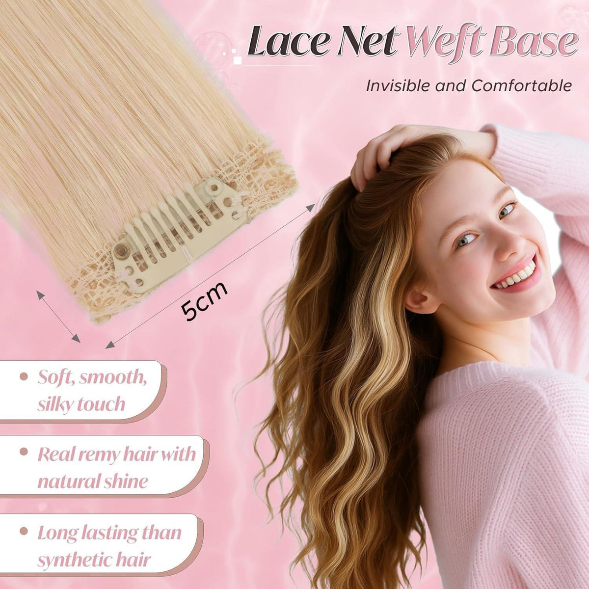 Clip-In Haarverlängerung Echthaar Platinblond 55cm