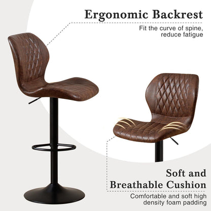 Barhocker mit Lehne, Höhenverstellbar, Braun (2er Set)