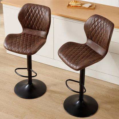 Barhocker mit Lehne, Höhenverstellbar, Braun (2er Set)