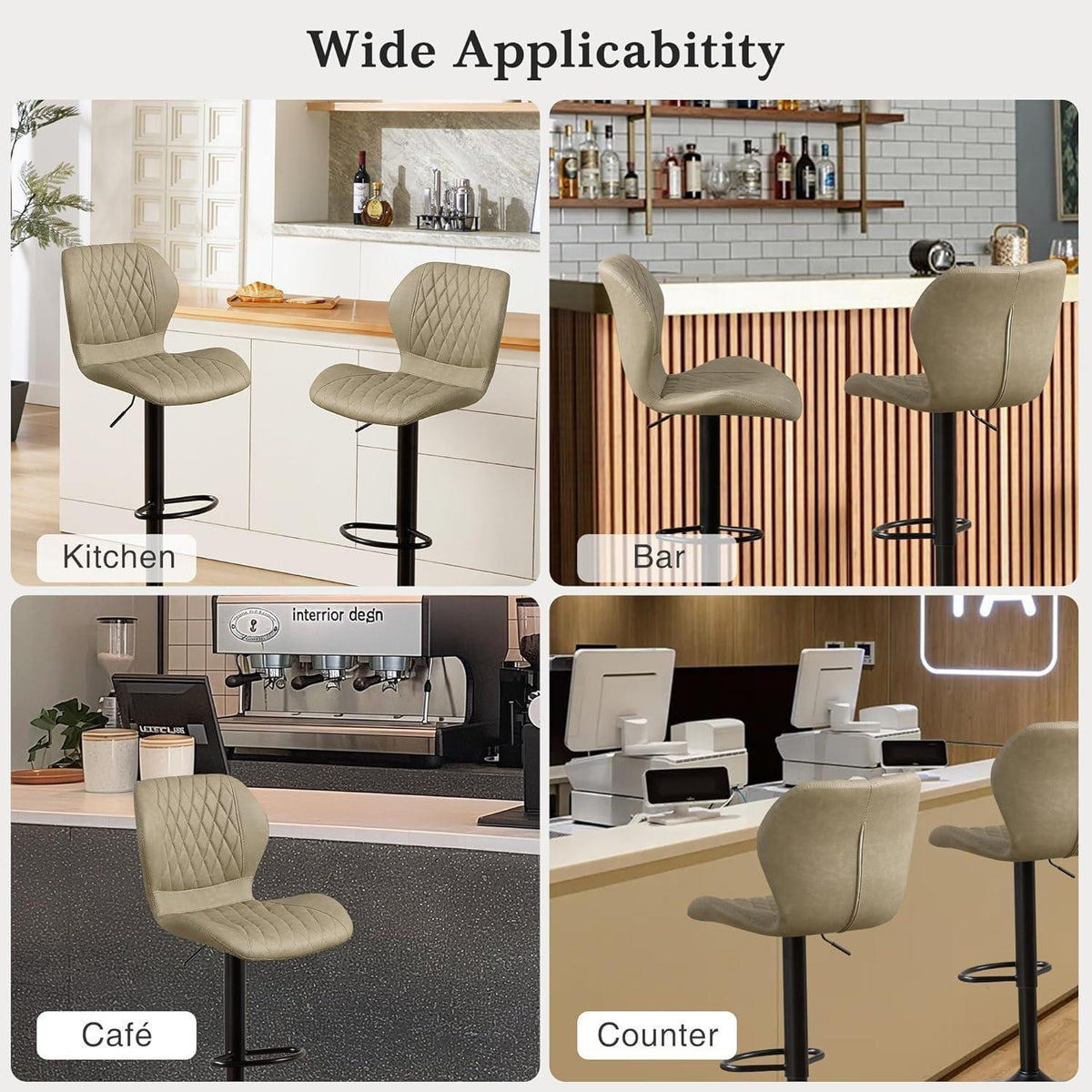 Barhocker mit Lehne, Höhenverstellbar, Khaki, 2er Set