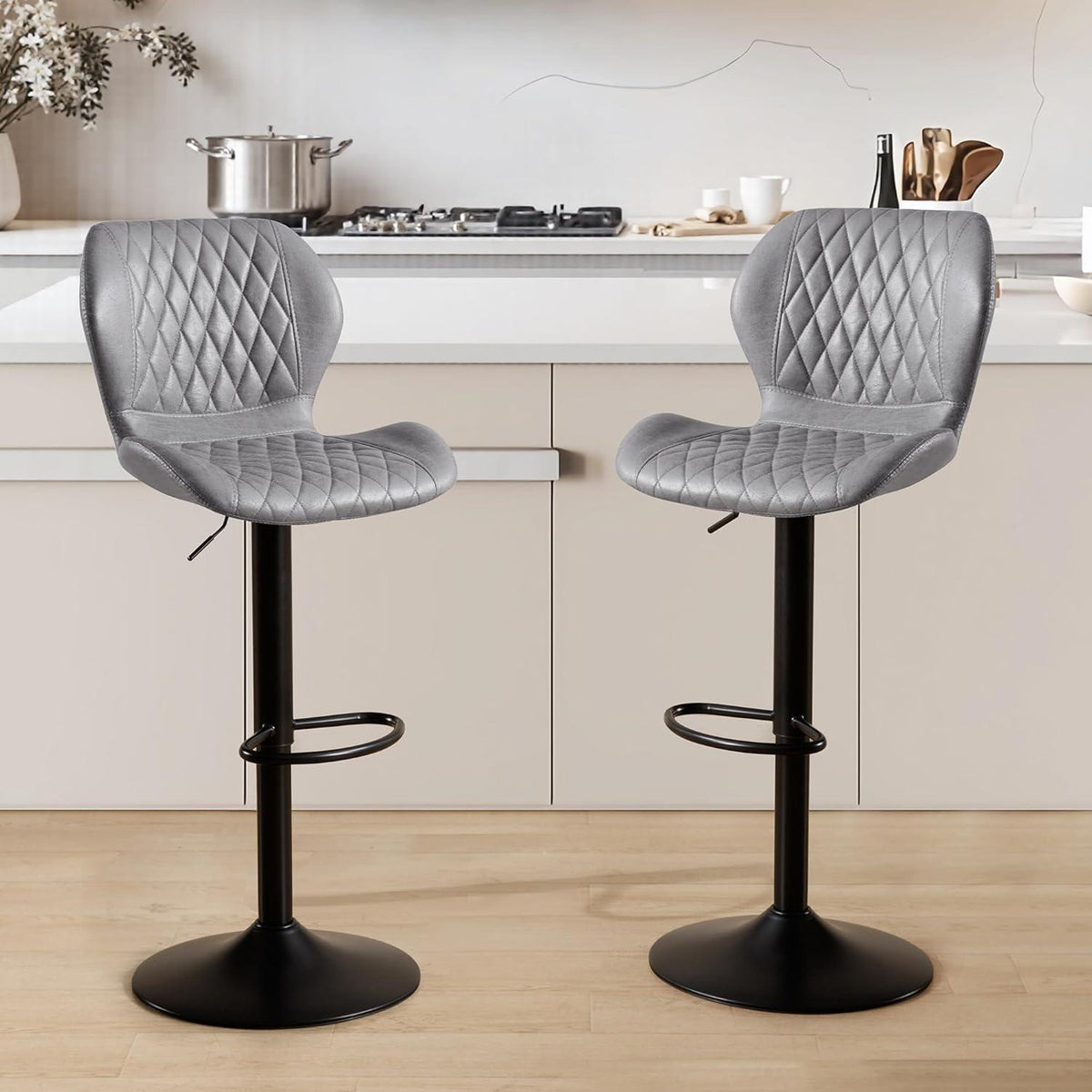 Barhocker mit Lehne, höhenverstellbar, Grau