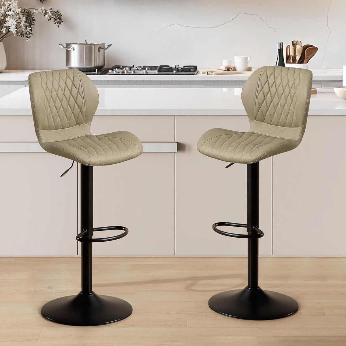Barhocker mit Lehne, Höhenverstellbar, Khaki