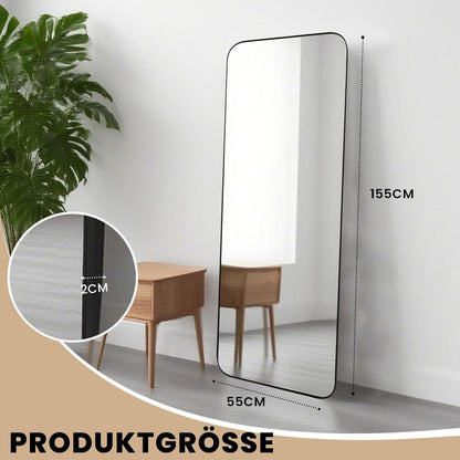 Ganzkörperspiegel Schwarz 155x55cm – Gehärtetes Glas, Modern
