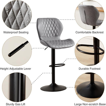 Barhocker mit Lehne, Höhenverstellbar, Grau (2er Set)