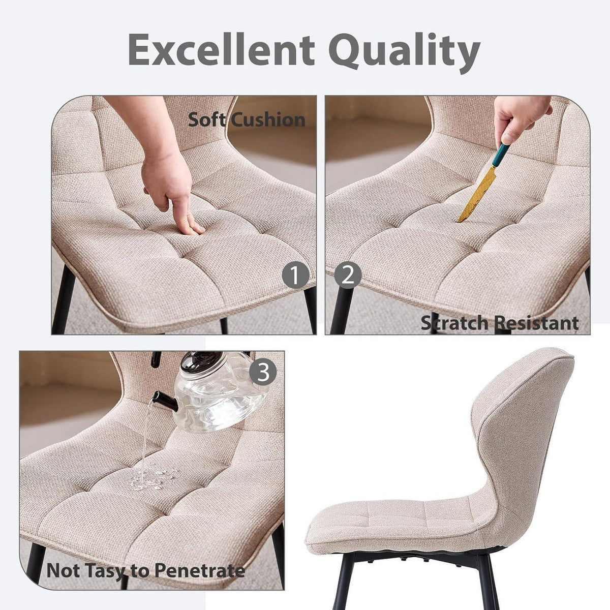 Moderner Esstisch Set 100cm + 4 Khaki Stühle