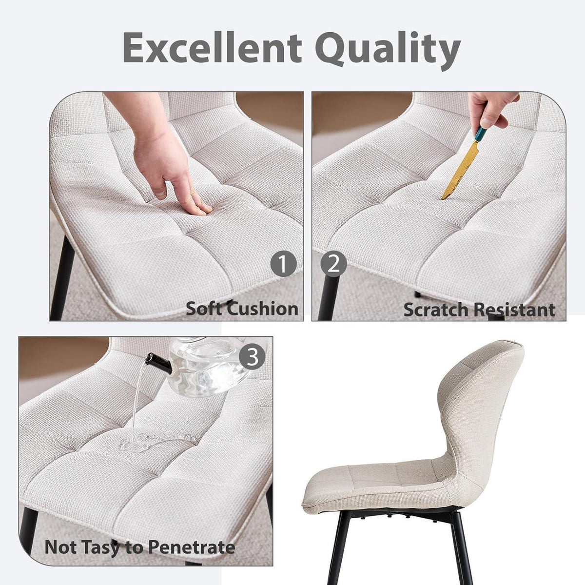 Runder Esstisch Set Dunkelbraun + 4 Beige Stühle