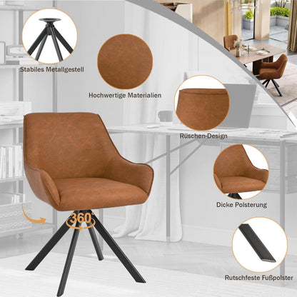Drehbarer Esszimmerstuhl Set 2x mit Armlehne – Braun