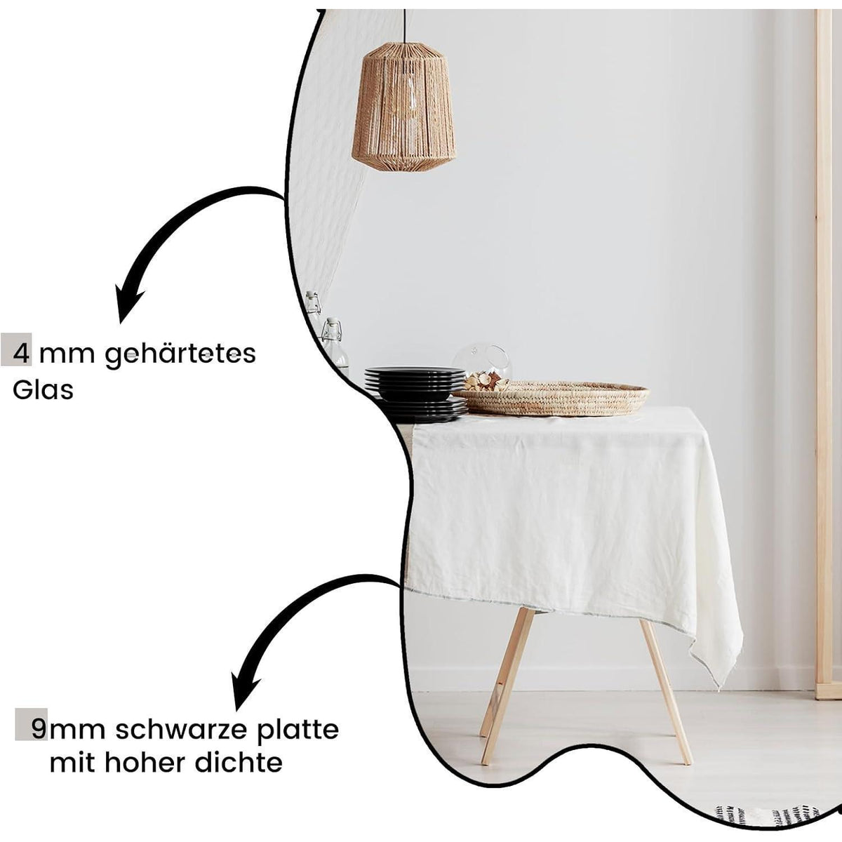 Asymmetrischer Wandspiegel 50x85cm – Rahmenlos & Dekorativ
