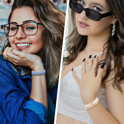 Damen Kristall Perlen Armband Mehrschichtig Boho Schwarz Grün