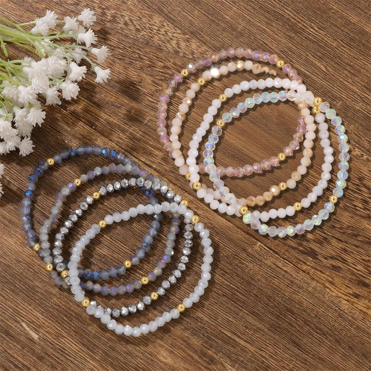 Damen Kristall Perlen Armband Mehrschichtig Boho Schwarz Lila
