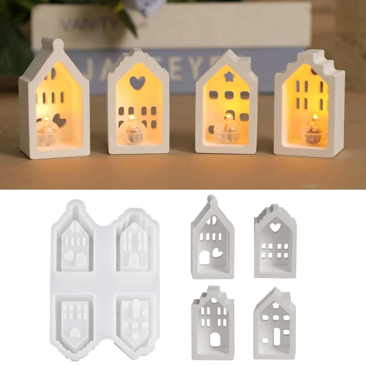 4x 3D Silikonform Haus – Gießformen für Kerzen & Deko