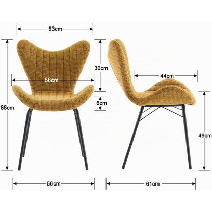 Gelbe Chenille Esszimmerstühle 2er Set mit Metallgestell