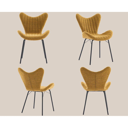 Gelbe Chenille Esszimmerstühle 2er Set mit Metallgestell