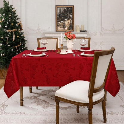 Romanstil Tischdecke Weihnachten Rot 150x300 cm Jacquard Rentier