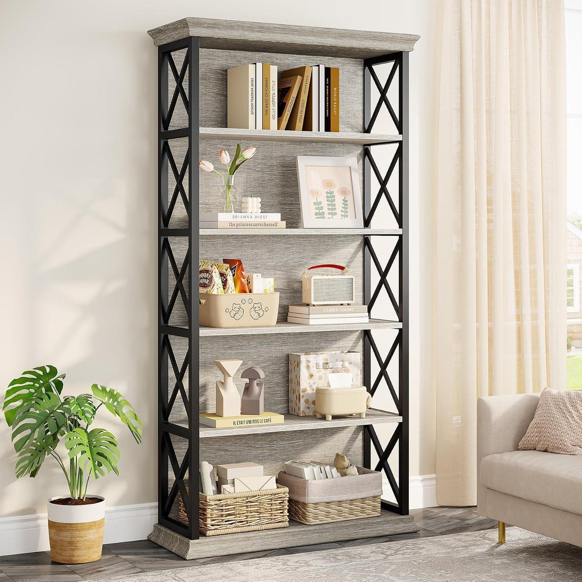 5-stufiges Bücherregal grau – Industriedesign & Stauraum