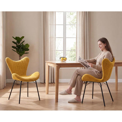 Gelbe Chenille Esszimmerstühle 2er Set mit Metallgestell