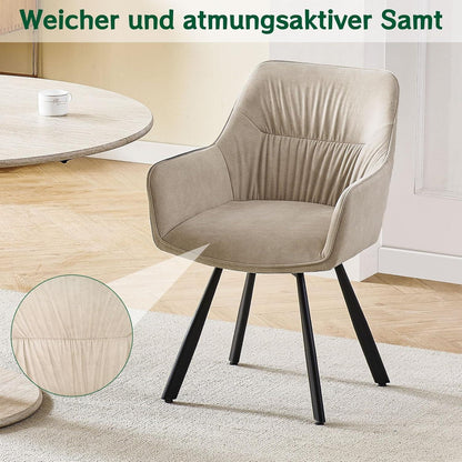 Drehbarer Esszimmerstuhl Set 6 – Samt, Khaki, 360°