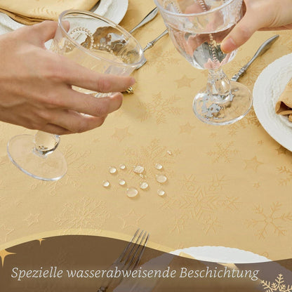 Romanische Weihnachts Tischdecke Gold 140x240 cm Schneeflocken & Sterne